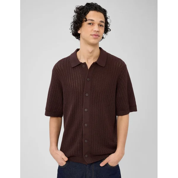 Chemise manches courtes tricot Marron foncée