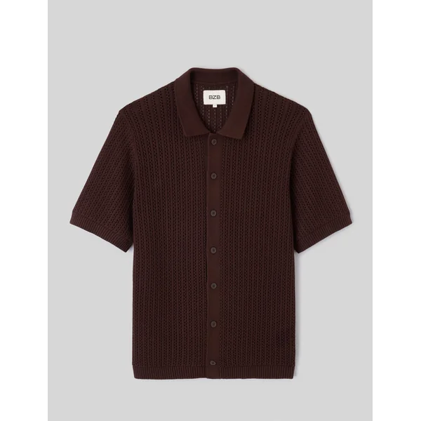 Chemise manches courtes tricot Marron foncée