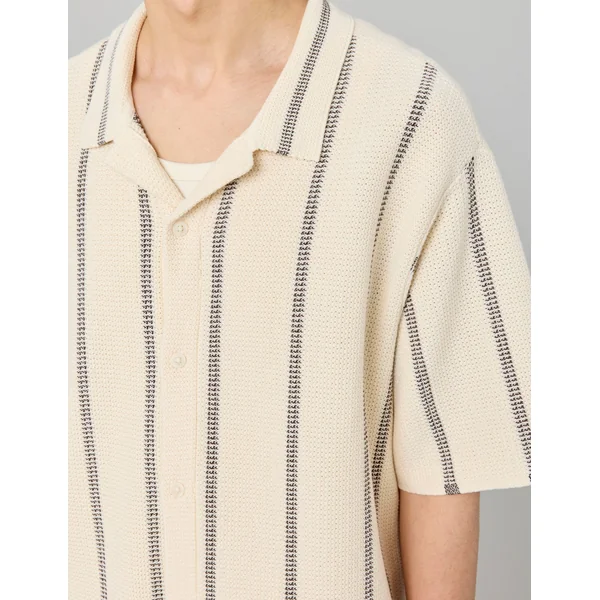 Chemise manches courtes tricot rayure Marron foncée