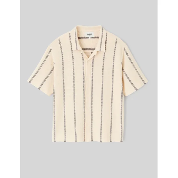 Chemise manches courtes tricot rayure Marron foncée