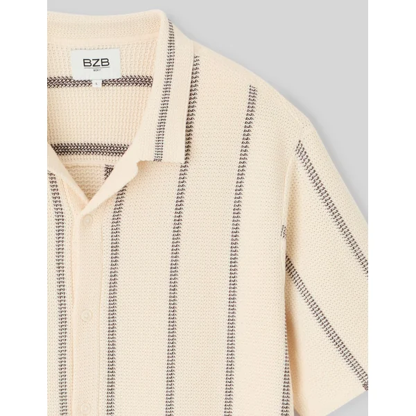 Chemise manches courtes tricot rayure Marron foncée