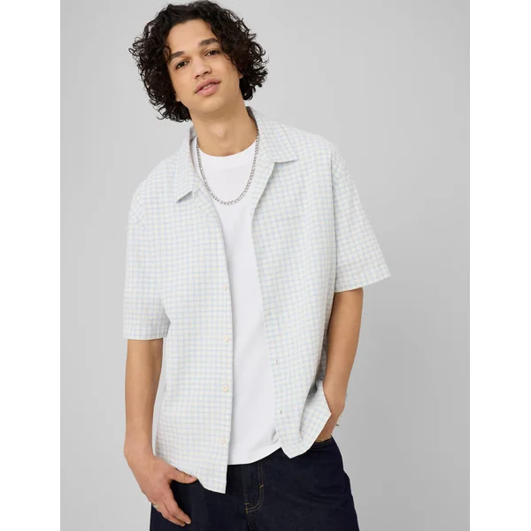 Chemise manches courtes à carreaux Bleu clair
