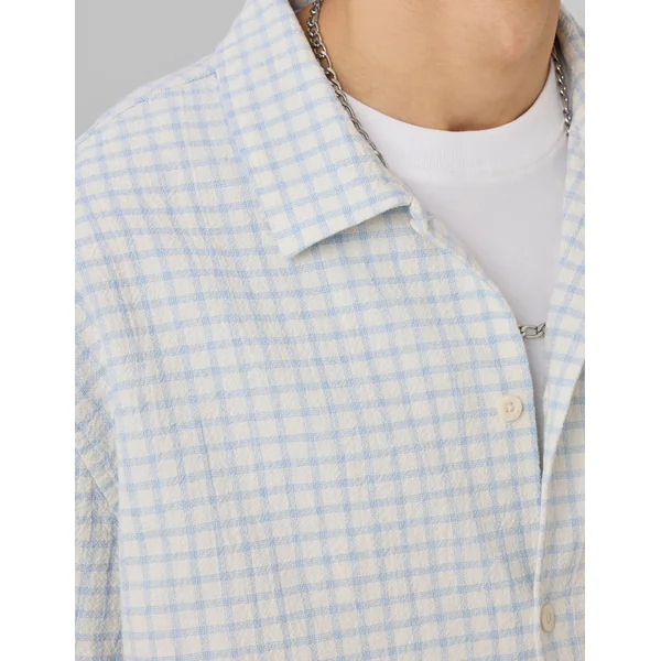 Chemise manches courtes à carreaux Bleu clair