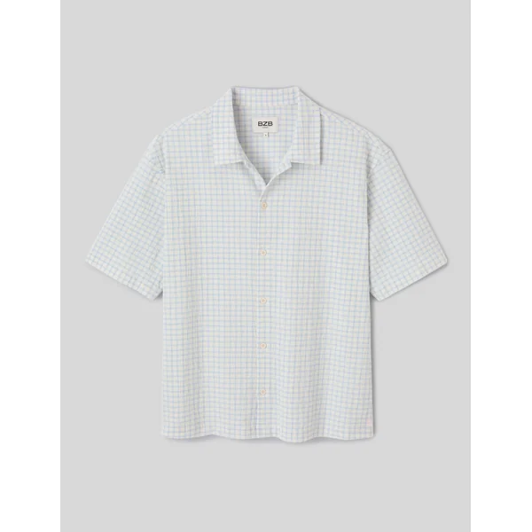 Chemise manches courtes à carreaux Bleu clair