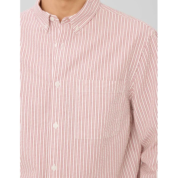Chemise manches longues rayée Rouge