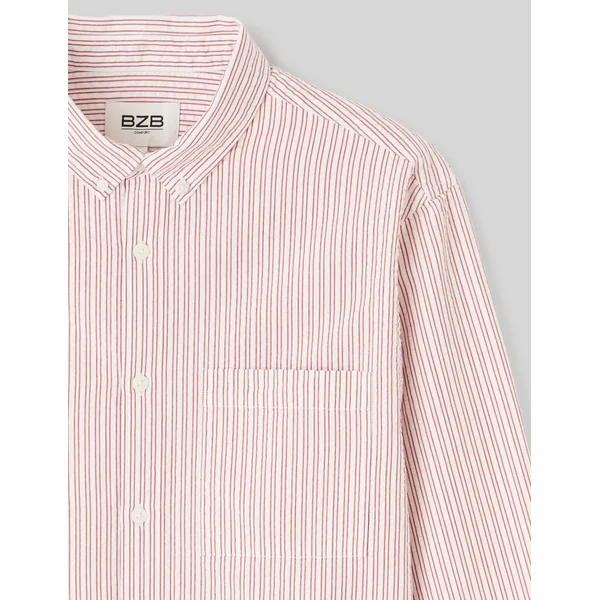 Chemise manches longues rayée Rouge