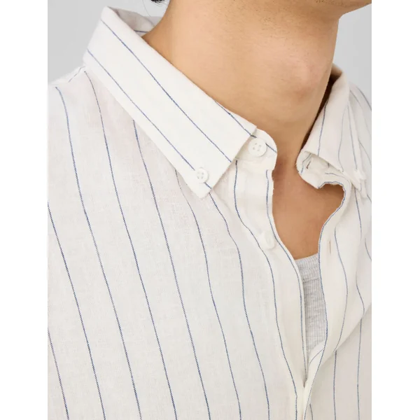 Chemise manches longues rayée viscose lin Blanc écru