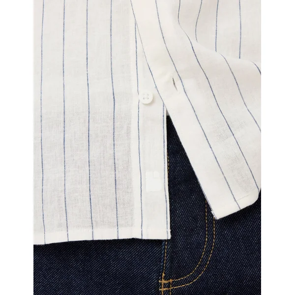 Chemise manches longues rayée viscose lin Blanc écru