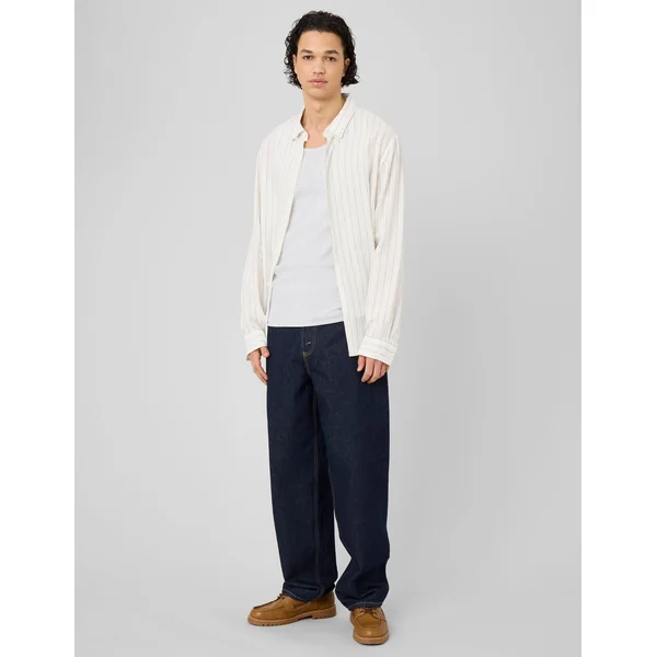 Chemise manches longues rayée viscose lin Blanc écru