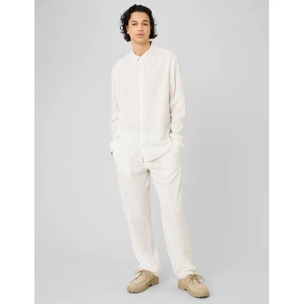 Chemise manches longues rayée viscose lin Blanc écru