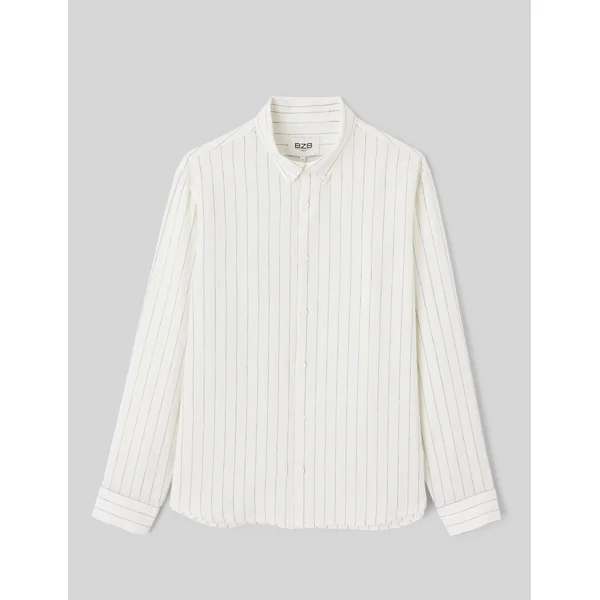 Chemise manches longues rayée viscose lin Blanc écru