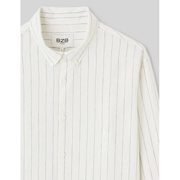 Chemise manches longues rayée viscose lin Blanc écru