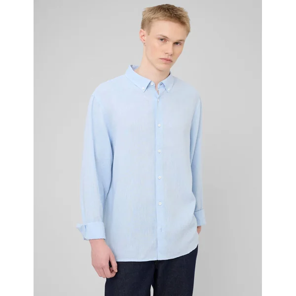 Chemise manches longues viscose lin Bleu clair