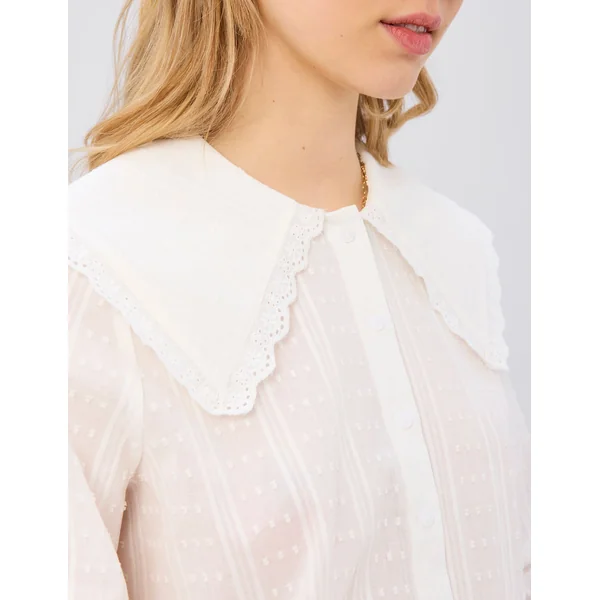Chemise maxi col Blanc écru
