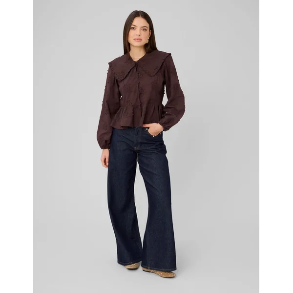 Chemise maxi col broderie 3D Marron foncée