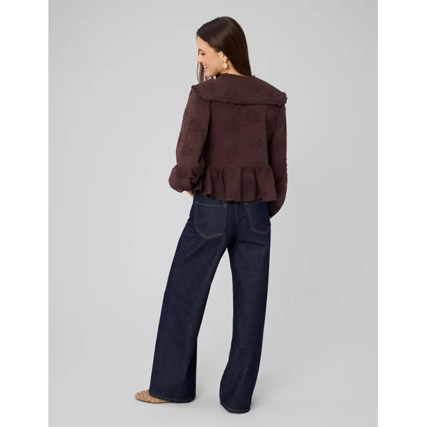 Chemise maxi col broderie 3D Marron foncée