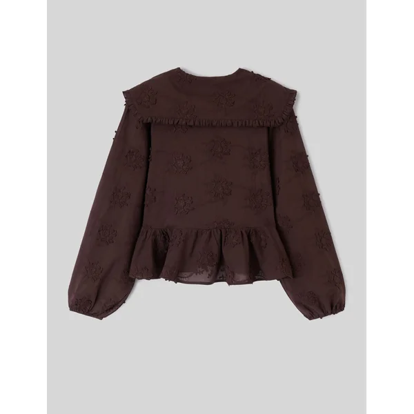 Chemise maxi col broderie 3D Marron foncée