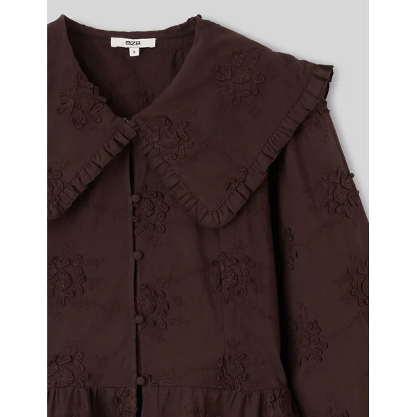 Chemise maxi col broderie 3D Marron foncée