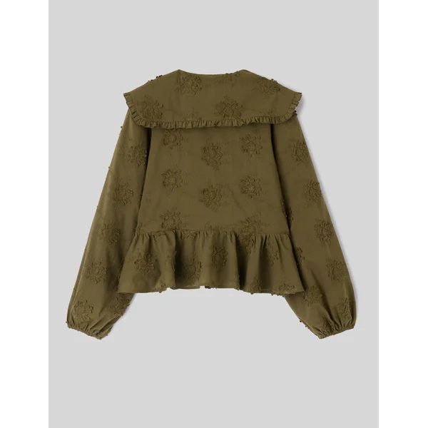 Chemise maxi col broderie 3D Vert kaki