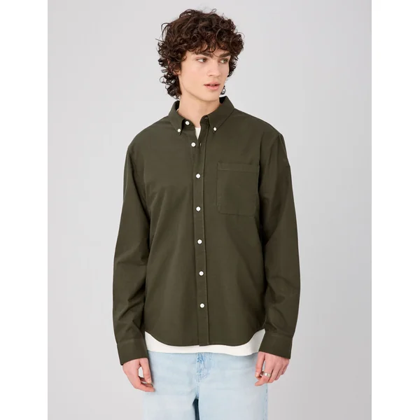 Chemise oxford unie Kaki foncé