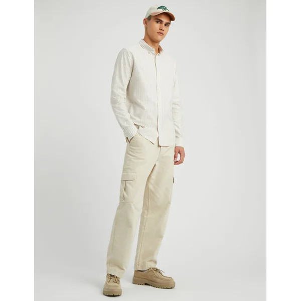 Chemise rayée droite Beige