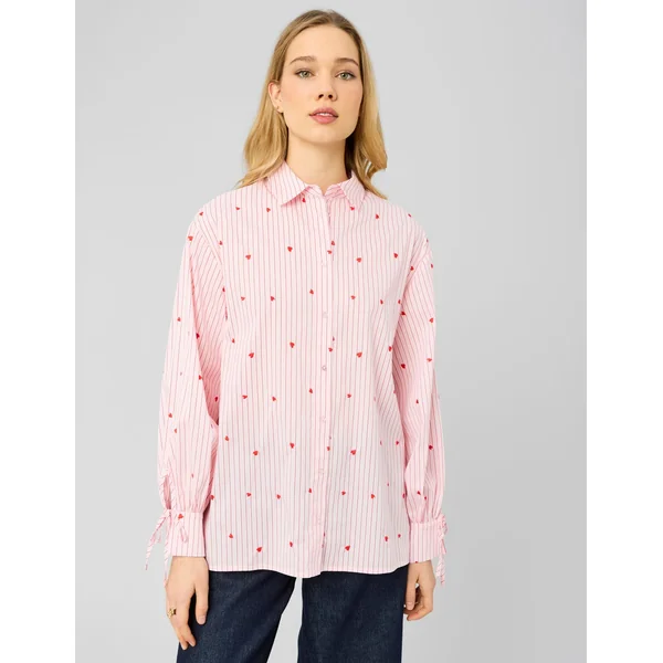 Chemise rayée à motif cœur Rose pâle
