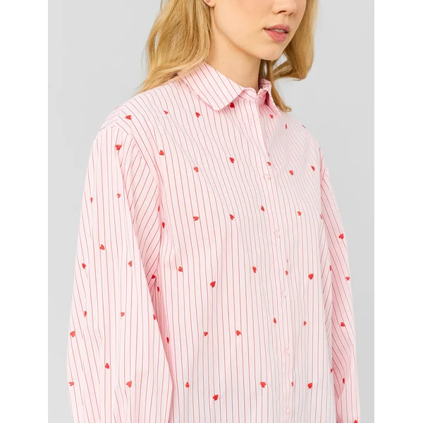 Chemise rayée à motif cœur Rose pâle