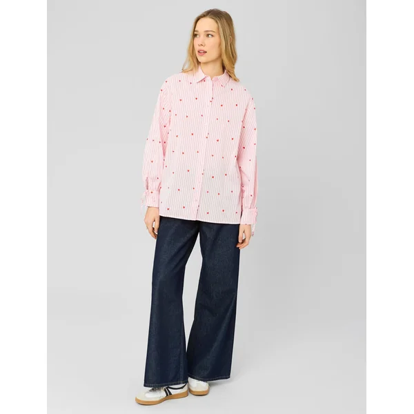 Chemise rayée à motif cœur Rose pâle