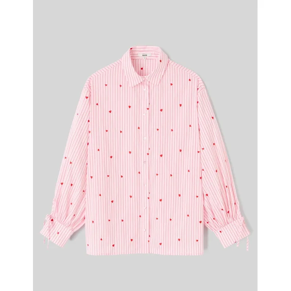 Chemise rayée à motif cœur Rose pâle