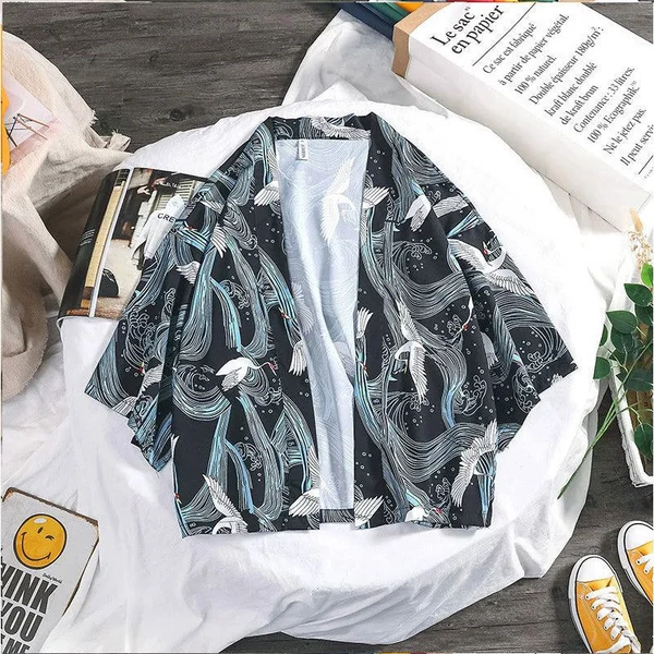 Chemise Style Kimono Bleue
