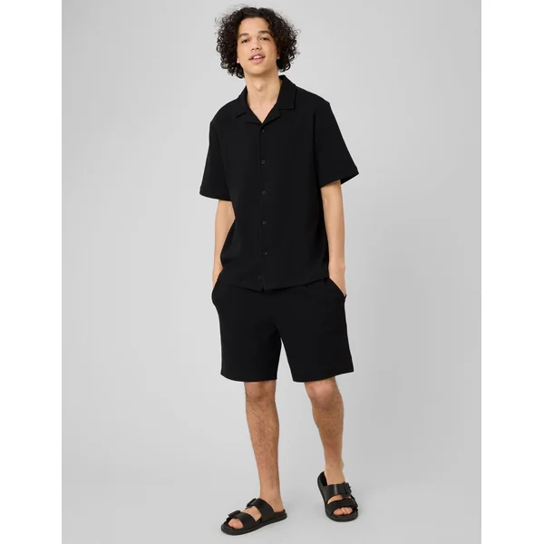 Chemise waffle manches courtes Noir