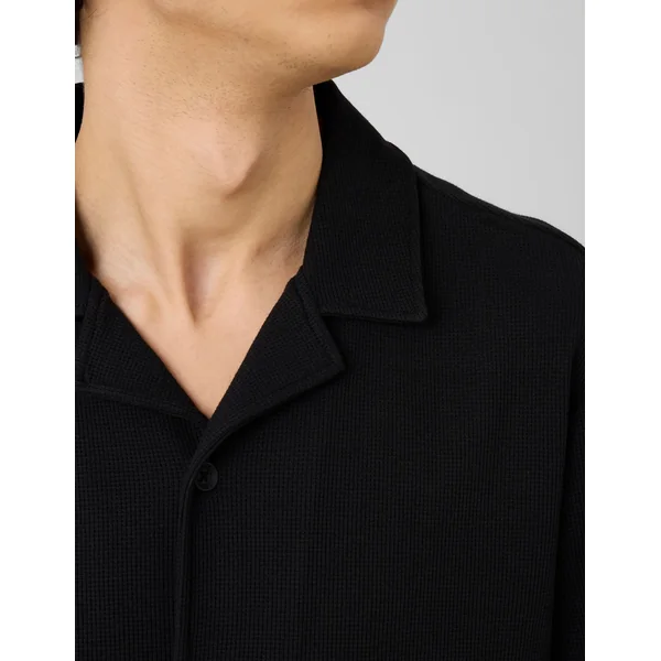 Chemise waffle manches courtes Noir