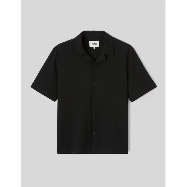 Chemise waffle manches courtes Noir