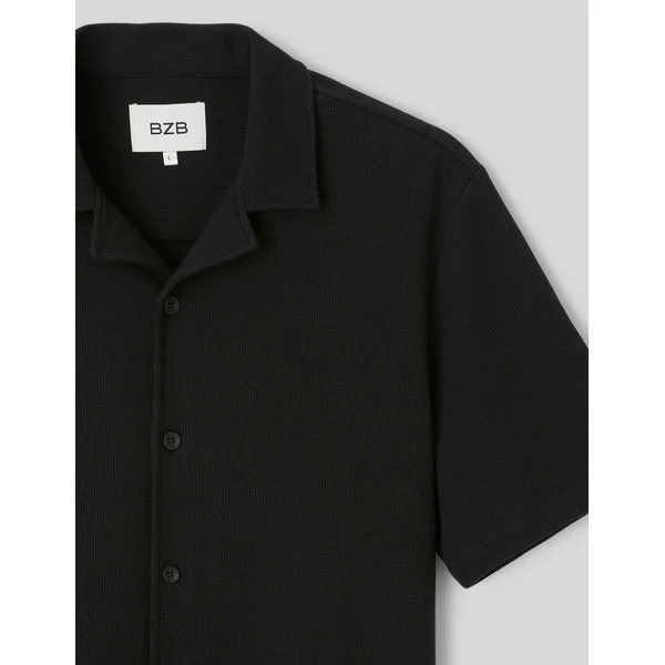 Chemise waffle manches courtes Noir