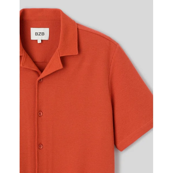Chemise waffle manches courtes Rouille