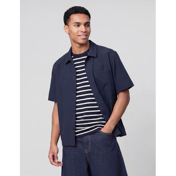 Chemise zippée manches courtes Bleu foncé