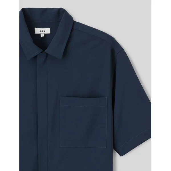Chemise zippée manches courtes Bleu foncé