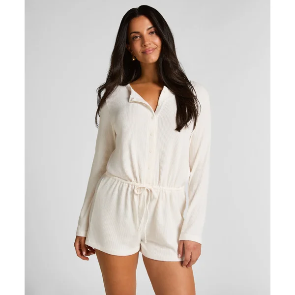 Combinaison de pyjama courte en jersey côtelé - Blanc