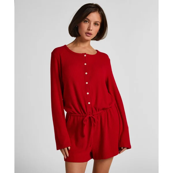 Combinaison de pyjama courte en jersey côtelé - Rouge
