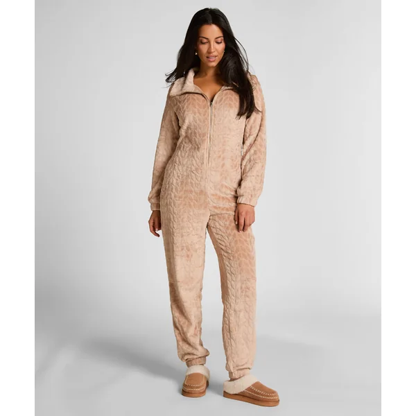Combinaison de pyjama torsadée à fermeture éclair - Beige