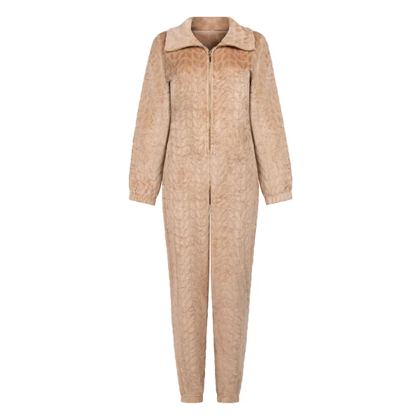 Combinaison de pyjama torsadée à fermeture éclair - Beige
