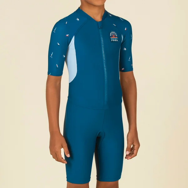 Combinaison garçon - shorty 100 manches courtes - bleu marine / bleu