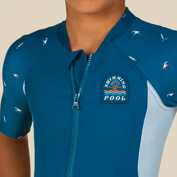 Combinaison garçon - shorty 100 manches courtes - bleu marine / bleu