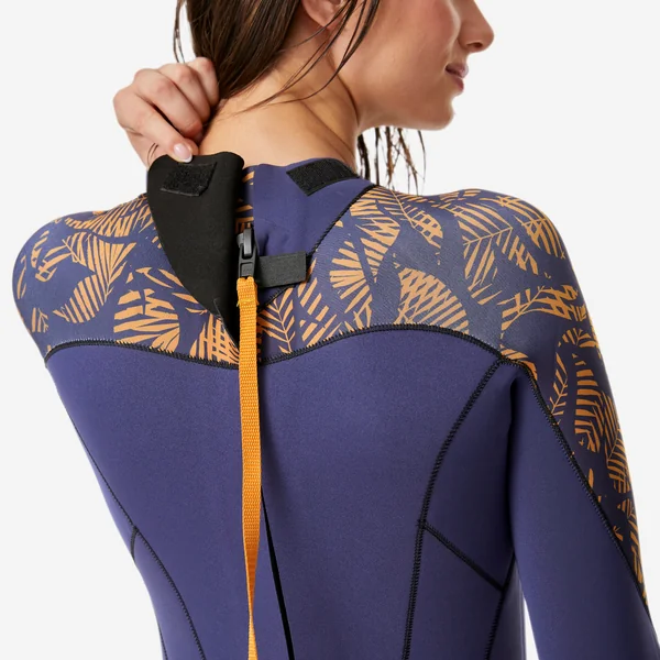 Combinaison néoprène intégrale 3/2 double zip longe-côte femme, leaf palm