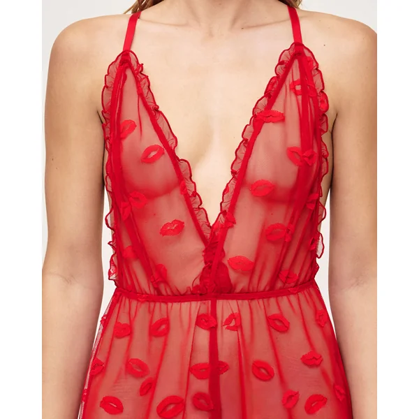 Combishort en dentelle motifs bouches