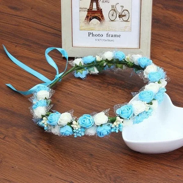 Couronne de Fleurs Bébé Bleue Blanche