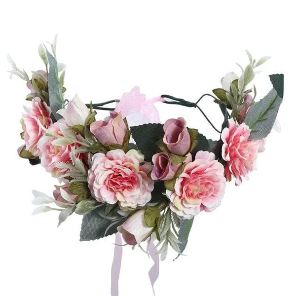 Couronne de Fleurs Pastel Rose et Gris