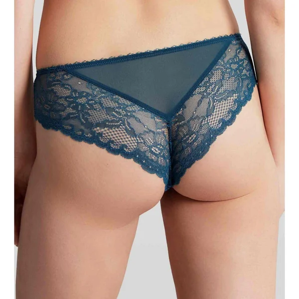 Culotte Brésilienne en Dentelle Ajourée et Tulle Brodé - Bleue Panache