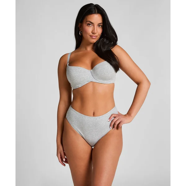 Culotte brésilienne jambe haute coton - Gris