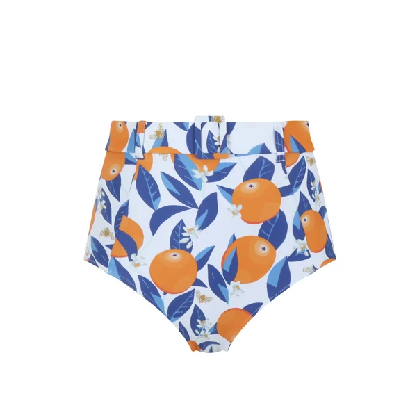 Culotte de bain taille Haute avec ceinture - Orange/Blanc Panache Maillot